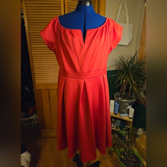 None Dresses & Skirts - Red Cocktail Midi Dress With Zip Back